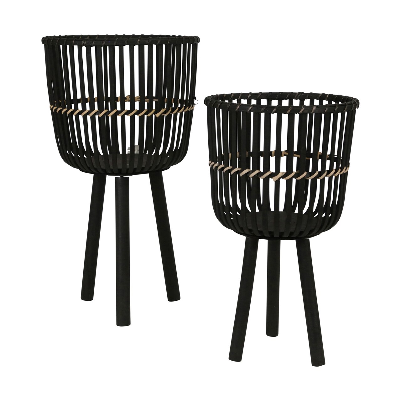 Kingston Living Bamboo Wooden Outdoor Planters on Stand - 23" - Black - Set of 2